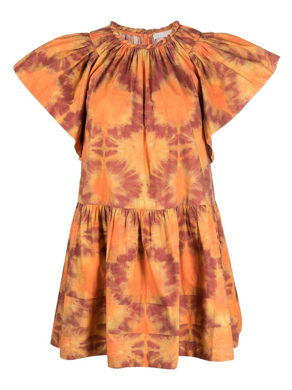 Ulla  Johnson Tie Dye Mini Dress | Orange Rust Puff Sleeve Boho Dress Size 8